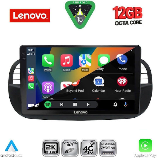 Lenovo Ηχοσύστημα Αυτοκινήτου για Fiat 500 2007-2015 (Bluetooth/USB/WiFi/GPS/Apple-Carplay/Android-Auto) με Οθόνη Αφής 9"