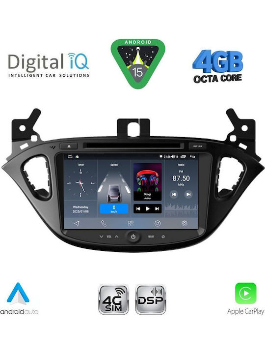 Digital IQ Auto-Audiosystem für Opel Adam / Corsa 2014-2021 Bluetooth USB Eingebautes Wi-Fi GPS Apple CarPlay Android Auto mit 8 Zoll Touchscreen