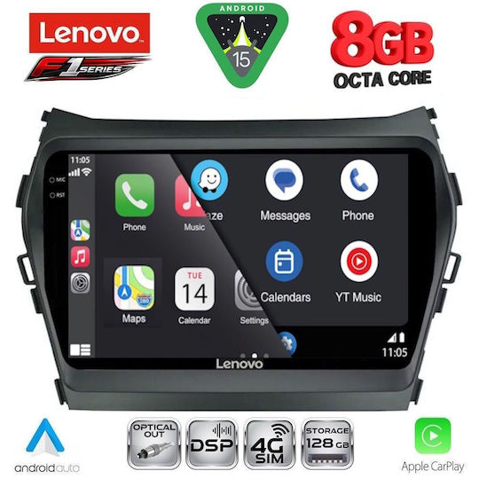 Lenovo Ηχοσύστημα Αυτοκινήτου για Hyundai iX45 / Santa Fe 2013-2017 (Bluetooth/USB/WiFi/GPS/Apple-Carplay/Android-Auto) με Οθόνη Αφής 9"