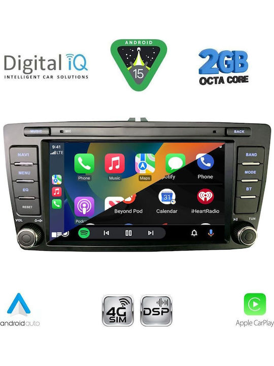 Digital IQ Car Audio System for Peugeot 207 Skoda Octavia 2005-2012 with Clima Bluetooth USB WiFi GPS Apple CarPlay Android Auto