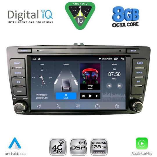 Digital IQ Ηχοσύστημα Αυτοκινήτου για Peugeot 207 Skoda Octavia 2005-2012 με Clima (Bluetooth/USB/WiFi/GPS/Apple-Carplay/Android-Auto)
