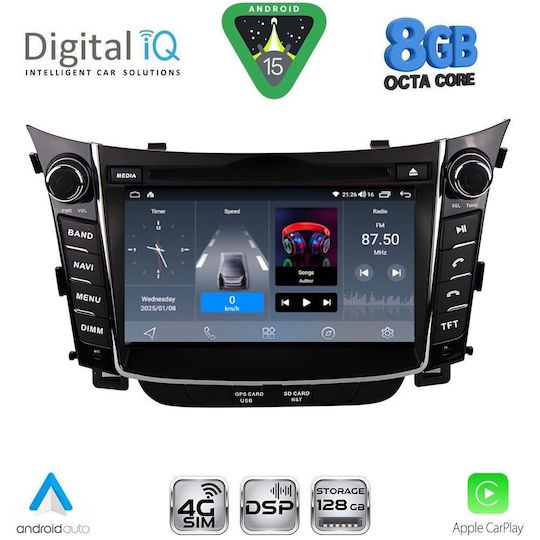 Digital IQ Ηχοσύστημα Αυτοκινήτου για Hyundai i30 2012-2017 (Bluetooth/USB/WiFi/GPS/Apple-Carplay/Android-Auto)