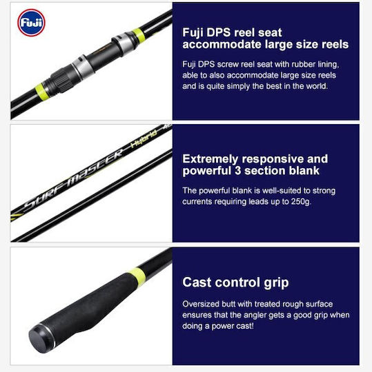 Set Pescuit la Aruncare Lansetă Noeby Surf Master Hybrid 4.25m Greutate Aruncare 100 250g Carbon Toray Japonia Inele Fuji Mulinetă Noeby Infinite Power 10000 Max Drag 20kg