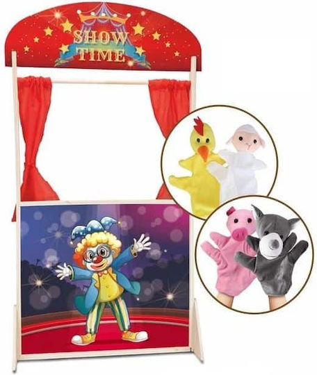 Wooden Double-Sided Puppet Theater 4 Figures 57x20x104cm Role Play & Creativity Toy 3+ Years