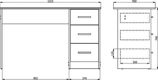Бюро Leo Дървено Бяло 121x50x74.5см