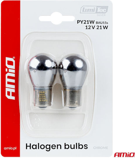 AMiO Λάμπες Αυτοκινήτου PY21W-BAU15s Αλογόνου Λευκό 12V 21W 2τμχ