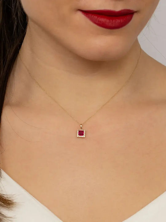 Rosette Necklace Made of 14K Gold with Red Zircon