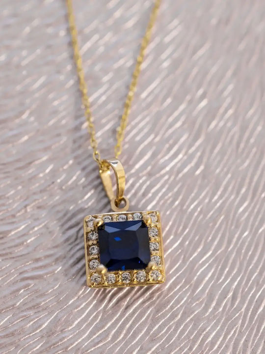 Rosette Necklace Made of 14K Gold with Blue Zircon