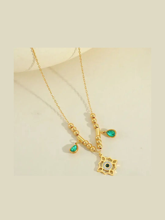 Κολιέ Diamonds Flowers Πετρόλ Διαμάντια Χρυσό