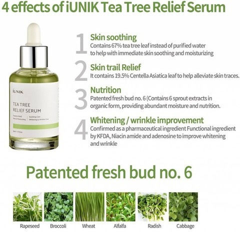 iUNIK Tea Tree Soothing & Moisturizing Face Serum with Centella Asiatica for Blemishes 50ml