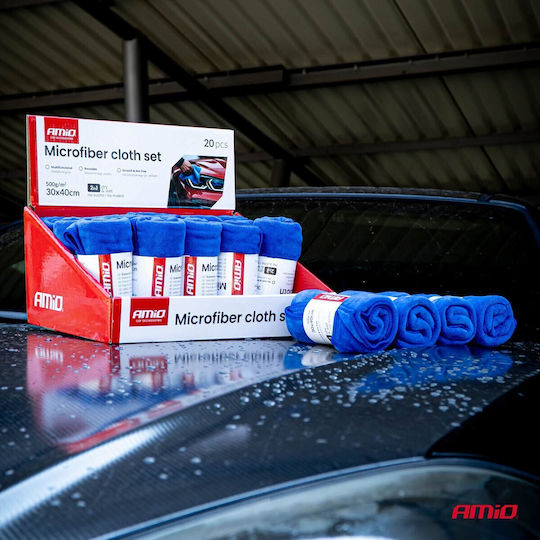 AMiO Car Microfiber Cleaning Cloths for Interior Plastics - Dashboard 500gsm 40x30cm 20 Pieces