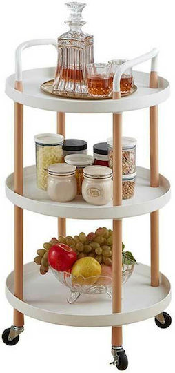 Round Metal Side Table with Wheels White Natural M48xP48xH81.5cm