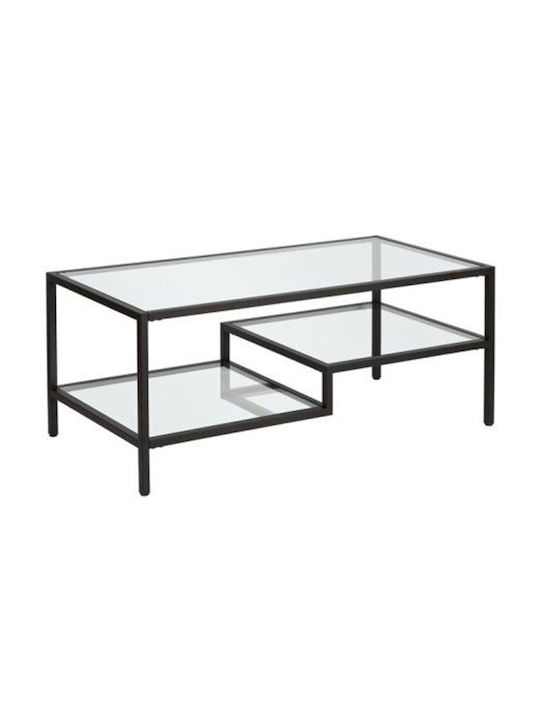 Rectangular Central Coffee Table Step Glass Black M110xW50xH42cm