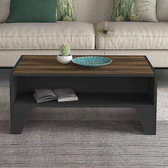 Rechteckiger Zentraler Kaffeetisch Chester Holz Anthrazit - Nussbaum M93,6xL60xH40cm