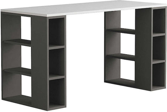 Γραφείο Colmar με Βιβλιοθήκη 140x60x75εκ. Ανθρακί / Λευκό