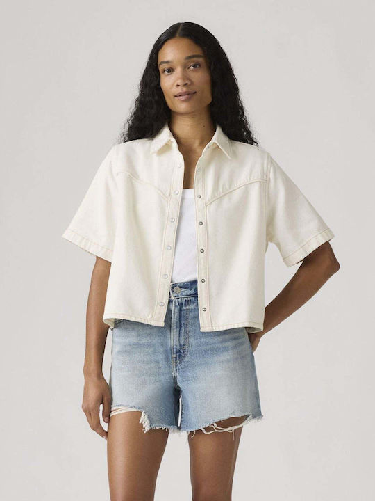 Short Sleeve Women's Denim Shirt Blue