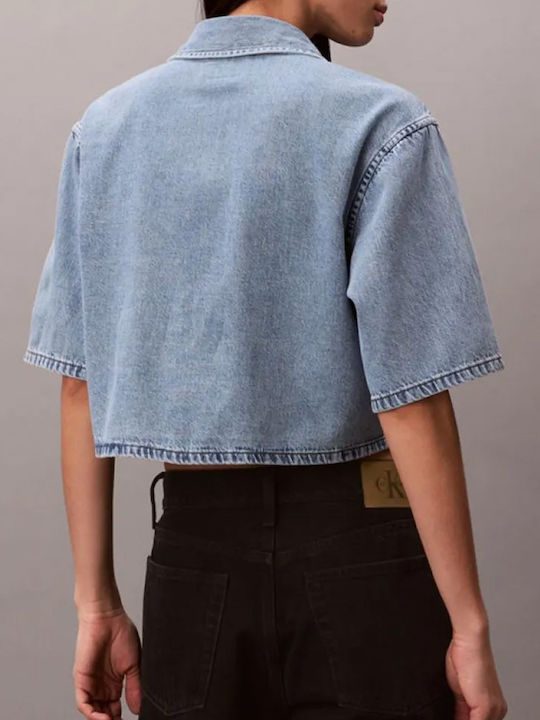 Calvin Klein Short Sleeve Women's Denim Shirt Vintage Moss