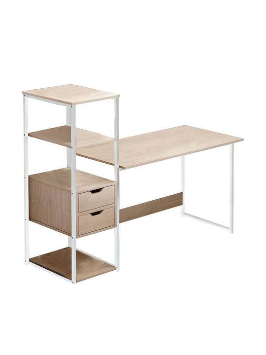 Desk Mood Wooden with Bookshelf White / Natural with Metal Legs 107x40x110cm