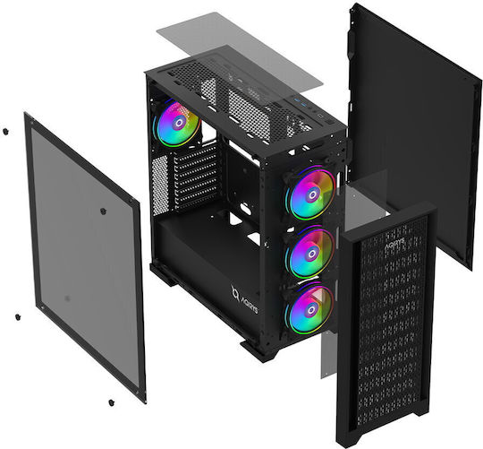 Aqirys Avior Gaming Midi Tower Κουτί Υπολογιστή με Πλαϊνό Παράθυρο και ARGB Φωτισμό Μαύρο