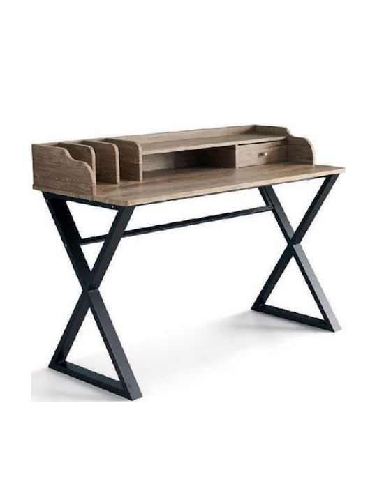 Secretary Desk Wooden Brown with Metal Legs 120x60x91cm