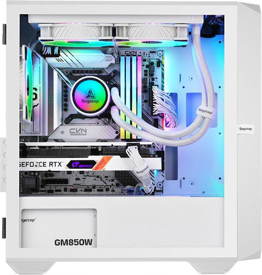 Segotep Alpha Gaming Мини кула Кутия за компютър със страничен прозорец и ARGB осветление бял
