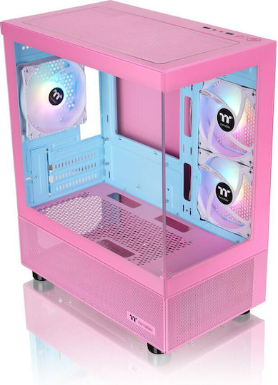 Thermaltake View 170 TG Gaming Micro Tower Computer Case with Side Window and ARGB Lighting Pink