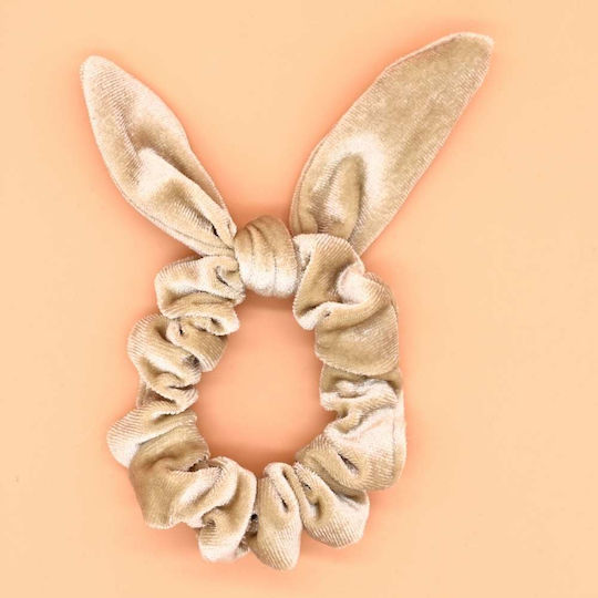 Scrunchies Βελουτέ Λαστιχάκι Μαλλιών Αυτάκια Μπεζ