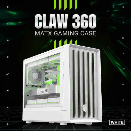GameMax CLAW 360 Gaming Mini Tower Κουτί Υπολογιστή με Πλαϊνό Παράθυρο και ARGB Φωτισμό Λευκό