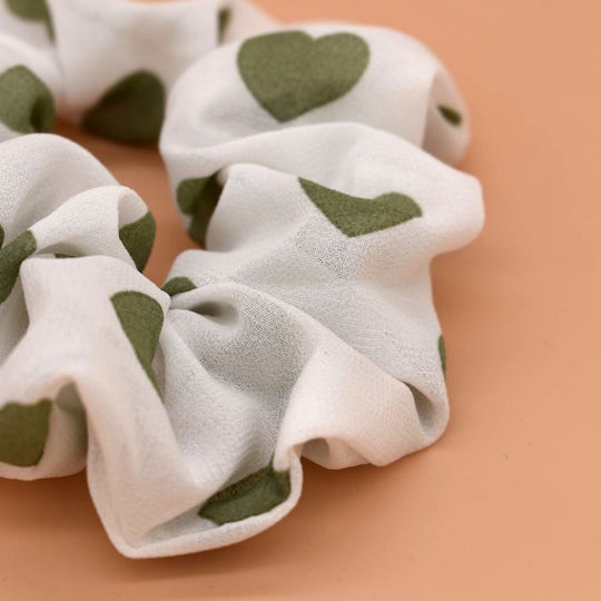 Scrunchy Herzchen Haargummi Weiß Grün