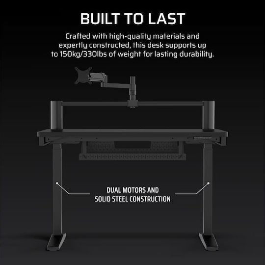 Gaming Office Platform 4 Elevate Wooden Black Laminate with Metal Legs & USB Ports 120x76x74cm