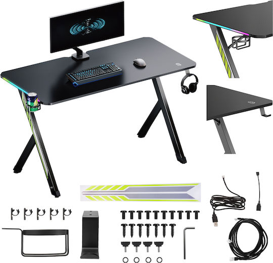 Γραφείο Gaming Rs102 με LED & USB θύρες 120x60x75εκ. Μαύρο Γραφείο Gaming Rs102 με LED & USB θύρες 120x60x75εκ. Μαύρο