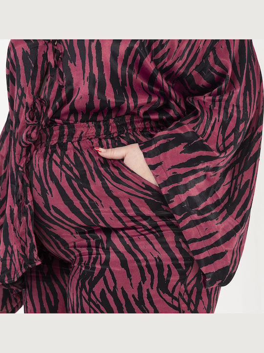 Damen Burgundisches Set mit Gummibandhose in Gerader Bein Stil Leo
