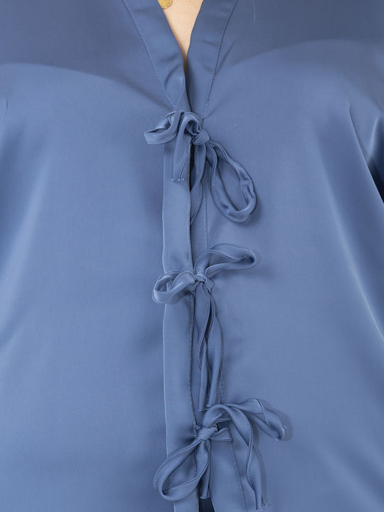 Damen Blaues Satz mit Gummibandhose in Gerader Bein Stil
