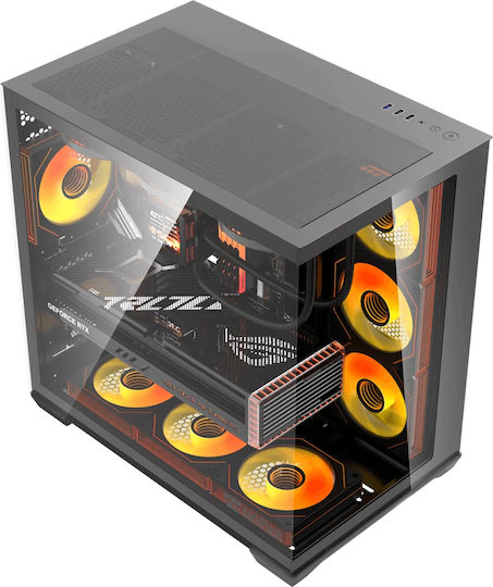 Darkflash C280 Gaming Mini Tower Κουτί Υπολογιστή με Πλαϊνό Παράθυρο και ARGB Φωτισμό Μαύρο +7 Fans