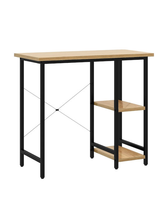 Desk Wooden Natural - Black with Metal Legs 80x40x72cm