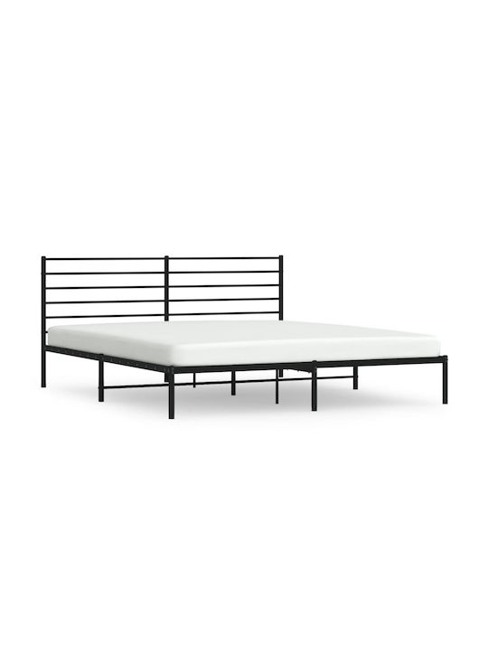 Bed King Size Metal Black with Slats for Mattress 180x200cm