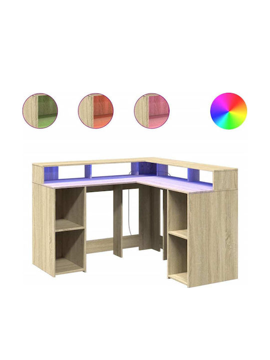 Γωνιακό Γραφείο Ξύλινο Μπεζ με LED & USB θύρες 130x130x91εκ.