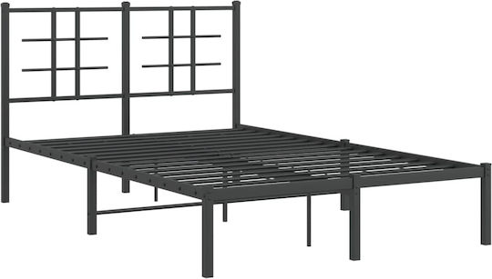Pat Semi-dublu Metalic Negru cu Plăci pentru Saltea 120x200cm
