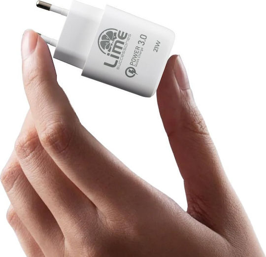 Lime Φορτιστής Χωρίς Καλώδιο GaN με Θύρα USB-A 21W Power Delivery / Quick Charge 2.0 / Quick Charge 3.0 / SuperCharge Λευκός (LTU22)