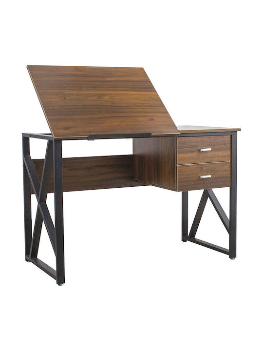 Computer Office Wooden Walnut with Metal Legs 110x55x75cm