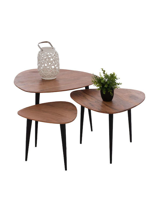 Oval Zigon Set Made of Solid Wood Beige 3 Pieces M69.5xW67xH46cm