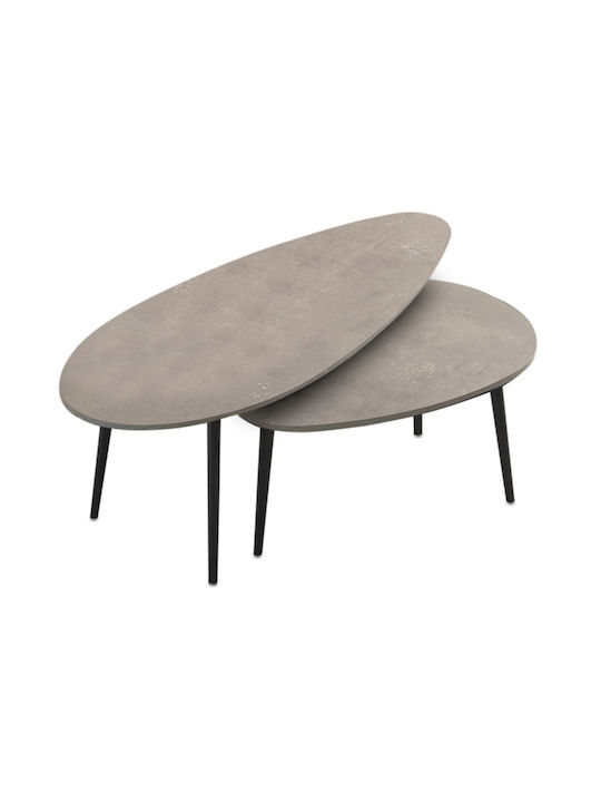 Megapap Oval Zentral Kaffeetisch Holz Grau 2Stücke M116xL46xH46cm