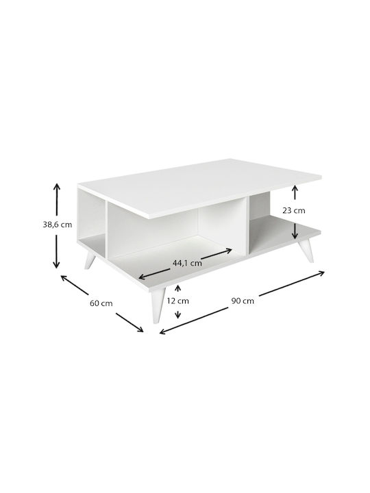 Masa Centrală Rectangulară Sedra Din Lemn Alb L90xL60xÎ38.6cm