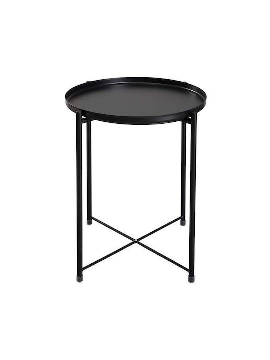 Round Side Metal Foldable Black Coffee Table W42xL42xH53cm
