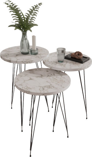 Rund Beistelltisch Nissa Holz White Marble-black B33xT33xH56cm