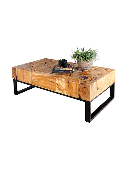 Rectangular Central Coffee Table Made of Solid Wood Natural W120xD70xH48cm
