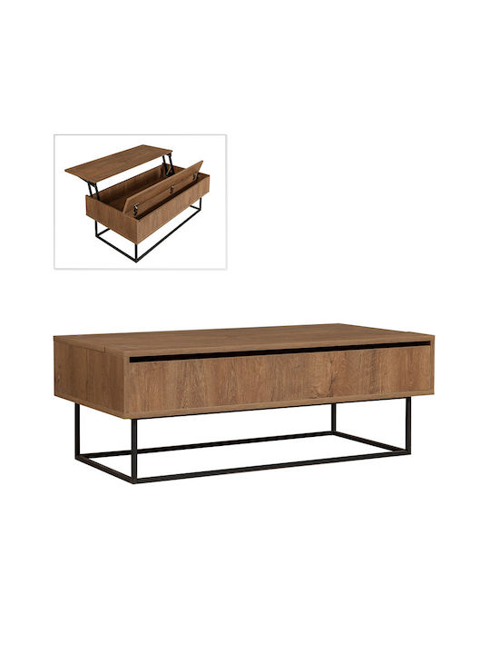 Rectangular Central Coffee Table Amedeo Wooden with Lifting Mechanism and Walnut Drawers W120xL60xH43cm