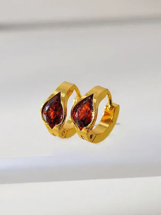 Earrings Hoops from Steel Gold Plated with Stones Red