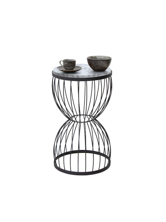 Round Side Coffee Table Pino Wooden Black - White W35xL35xH58cm