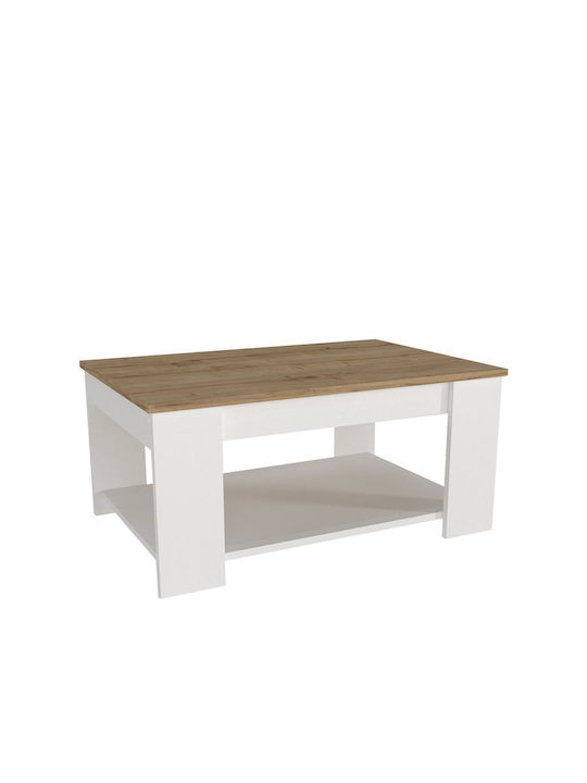 Masa Centrală Rectangulară Alden Din Lemn Alb / Natural L90xL60xÎ42cm